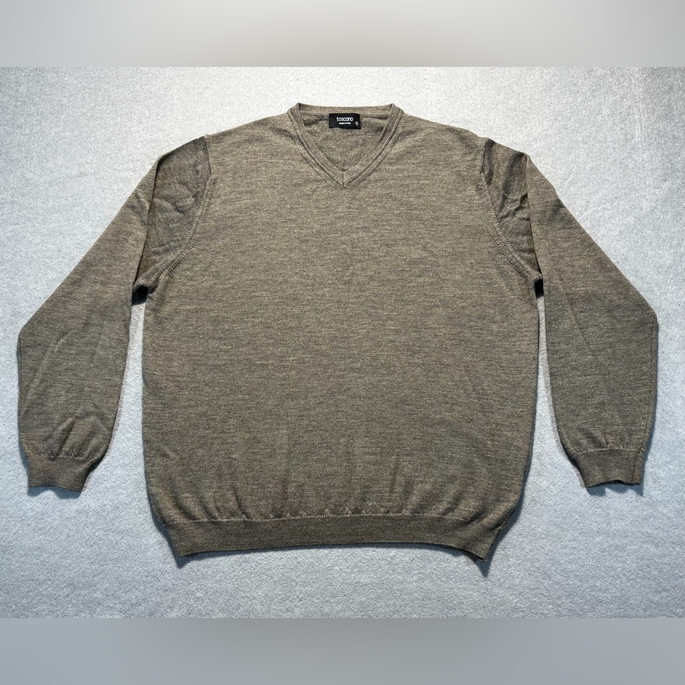 Tuscano Cashmere Men’s Large V-Neck Sweater Made in Italy Brown